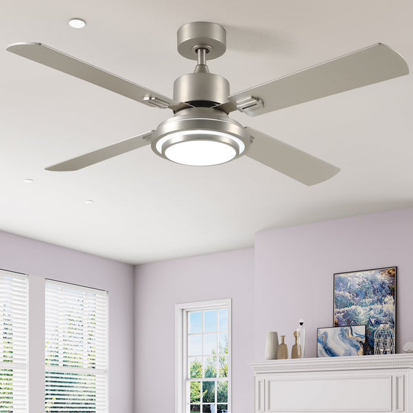 Dextrus 52'' Ceiling Fan with Light and Remote Control, 6 Speeds, 5 Timer Settings, and Dual Finish Blades (Nickel)