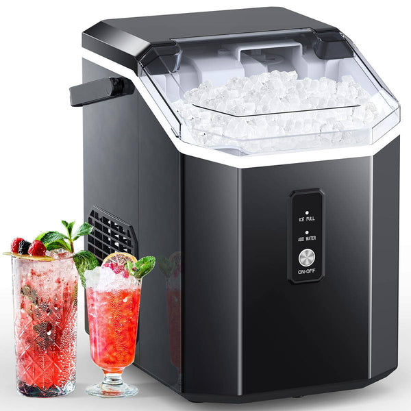 COWSAR Nugget Ice Maker, Portable Countertop Machine with Self Cleaning, 34LBS/Day, Handle, Scoop and Basket for Home Office Party, Black